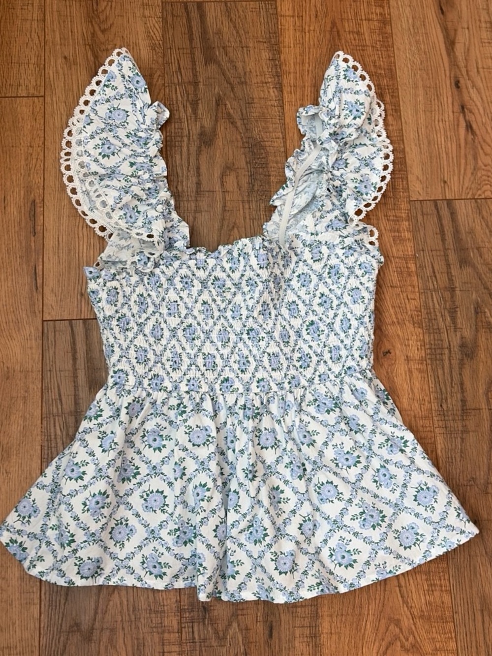 T.J.Maxx White Tank Top with Light Blue Floral Print